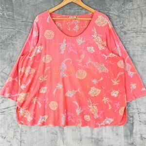 Womens Top 1X Pink Gauze Beach Vacation Island Resort‎ Cruise Nautical Summer